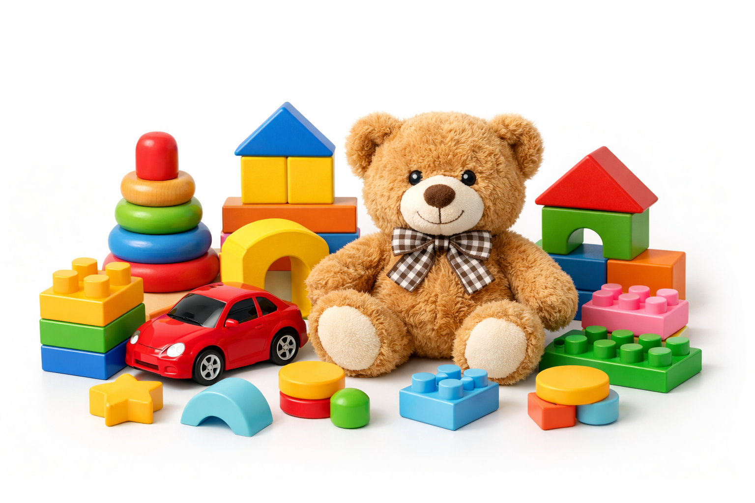 Plush Teddy Bear & Colorful Block Set