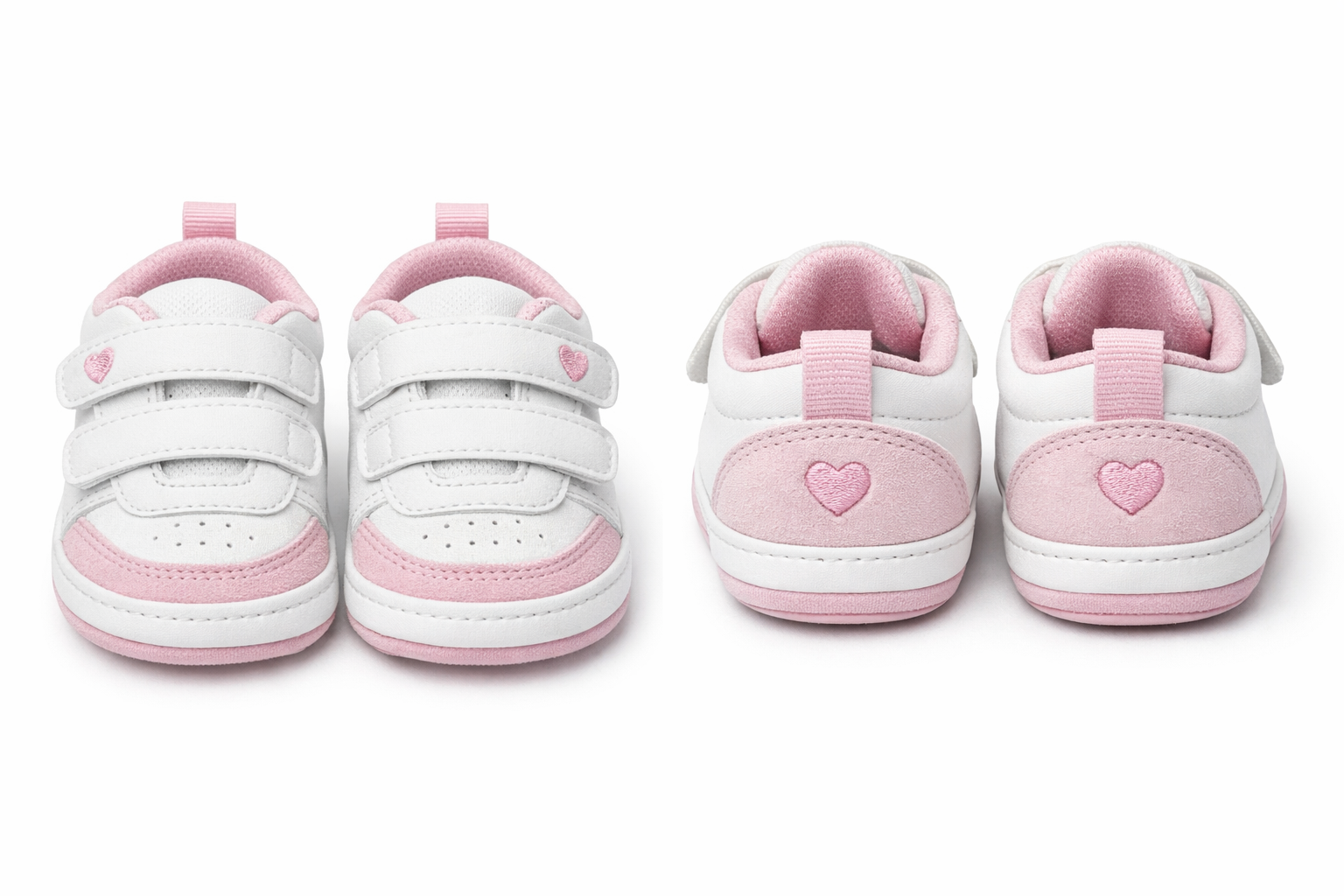Baby Shoes – Soft Sole – White & Pink – Size 0–12 Months